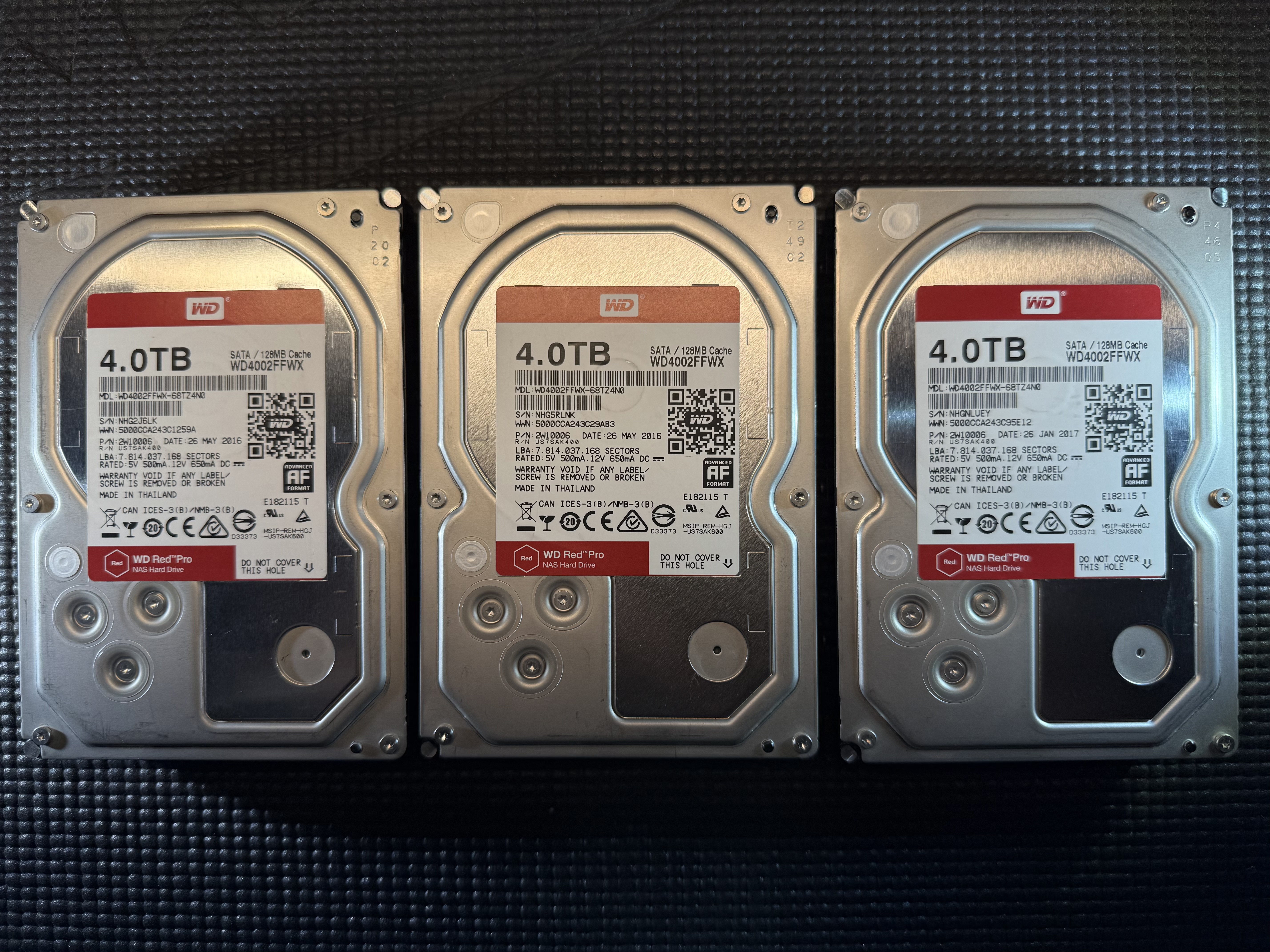 3 x 4TB (12TB total) WD Red Pro SATA hard drive lot