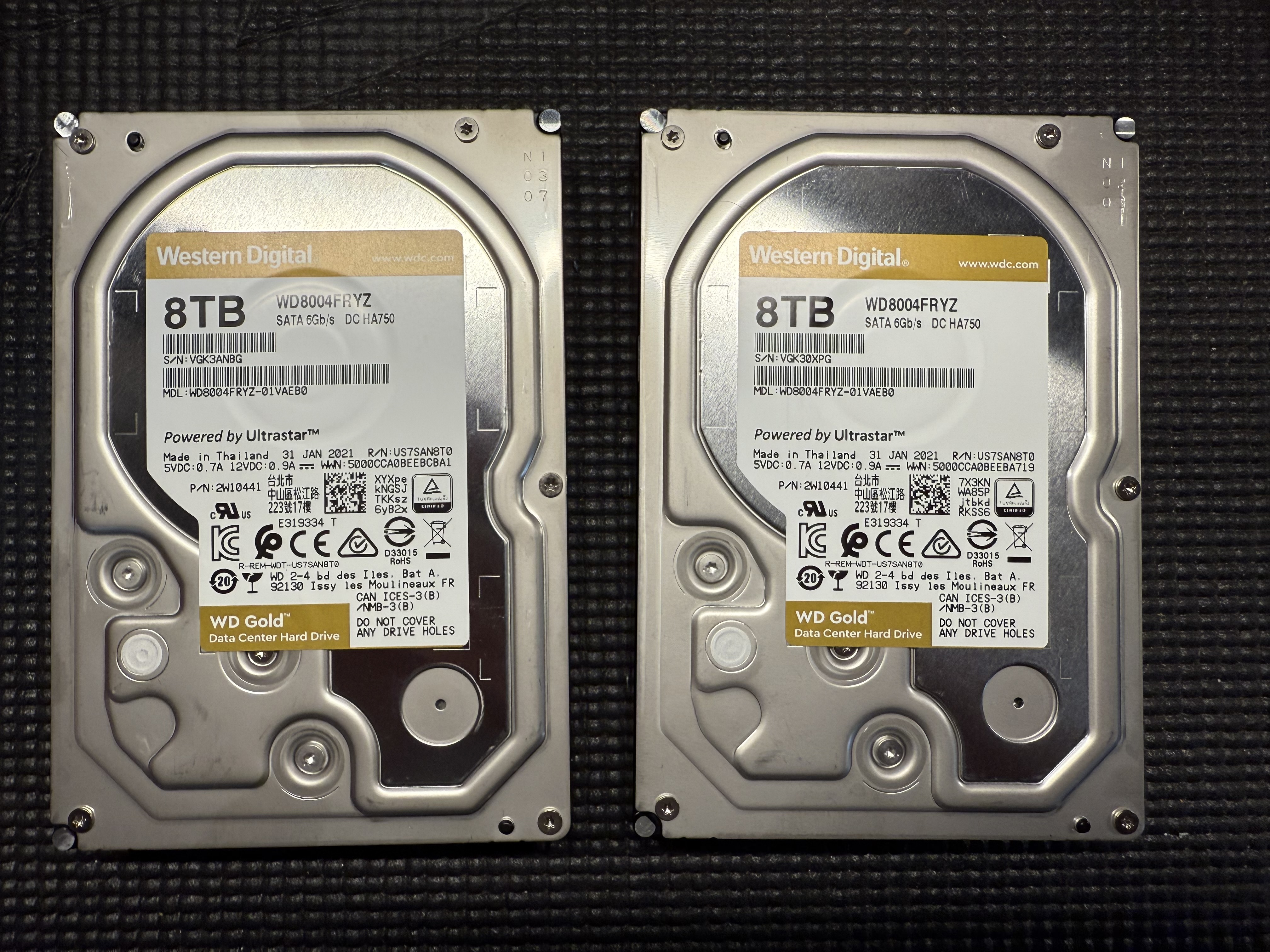 Western Digital 8TB Gold Hard Drives - WD8004FRYZ - Excellent drive health