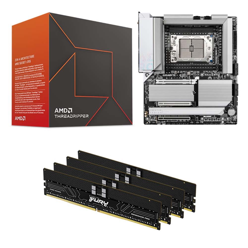 AMD Ryzen Threadripper 7960X, Gigabyte TRX50 Aero D sTR5, Kingston Fury Renegade Pro 128GB Quad Channel DDR5-5600 Kit, Computer Build Bundle